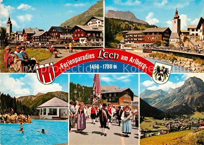 Lech Vorarlberg Ortsmotive Schwimmbad Trachtenverein Panorama