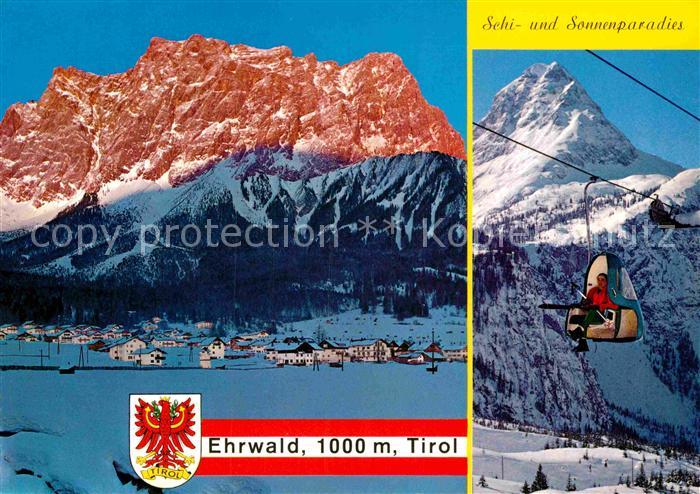 Ehrwald Tirol mit Zugspitzmassiv und Gondellift