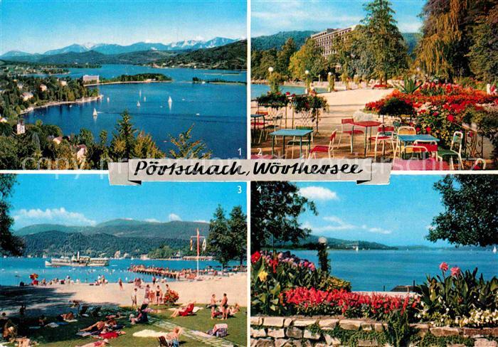 Poertschach Woerthersee Bucht mit Karawanken Blumenstrand Strandbad Dellach