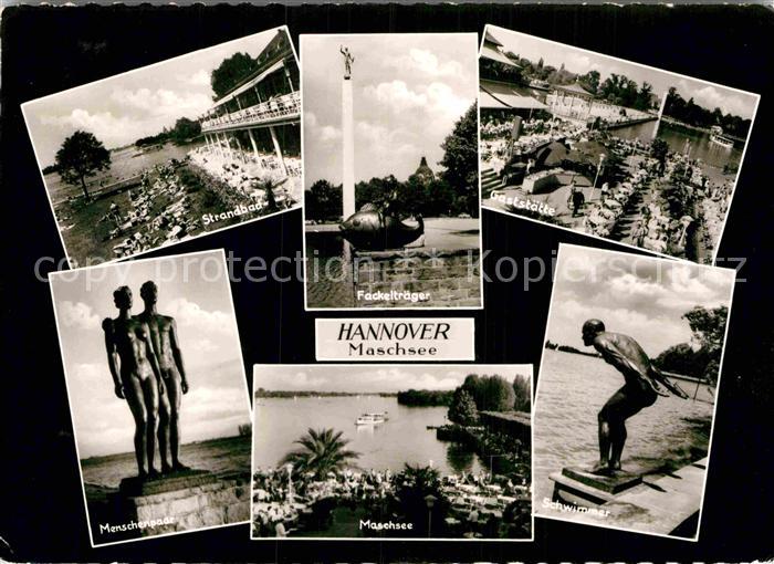 HANNOVER CITY Maschsee Skulpturen Schwimmer und Paar Fackertraeger Strandbad