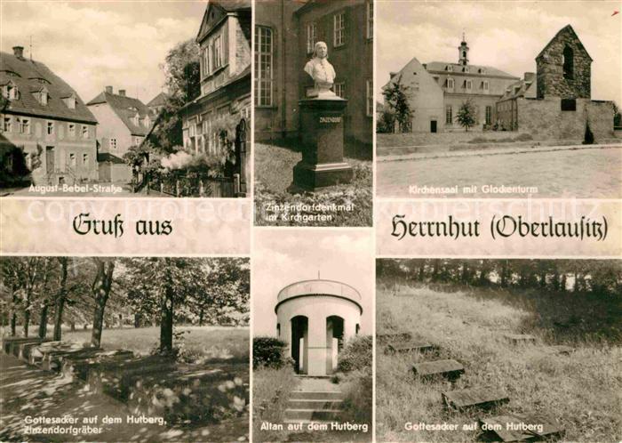 Herrnhut August Bebel Strasse Zinzendorfdenkmal im Kirchgarten Gottesacker Hutbe