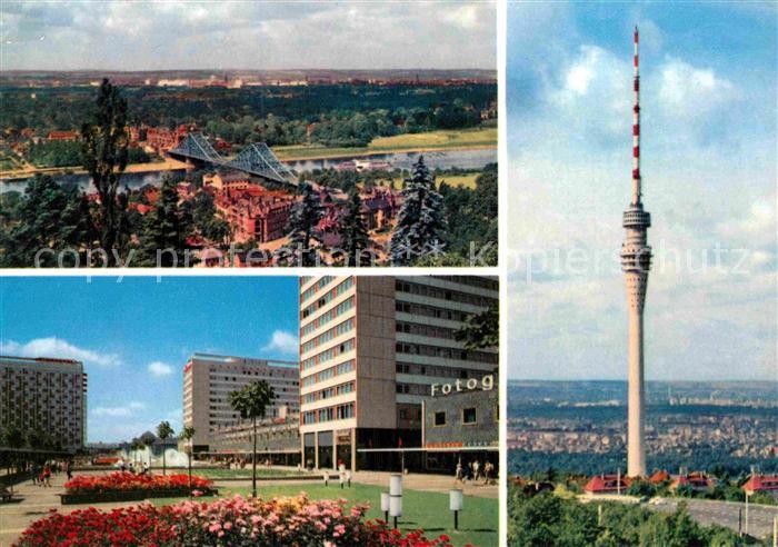 DRESDEN Elbe Blick von Loschwitzhoehe Prager-Strasse Fernsehturm