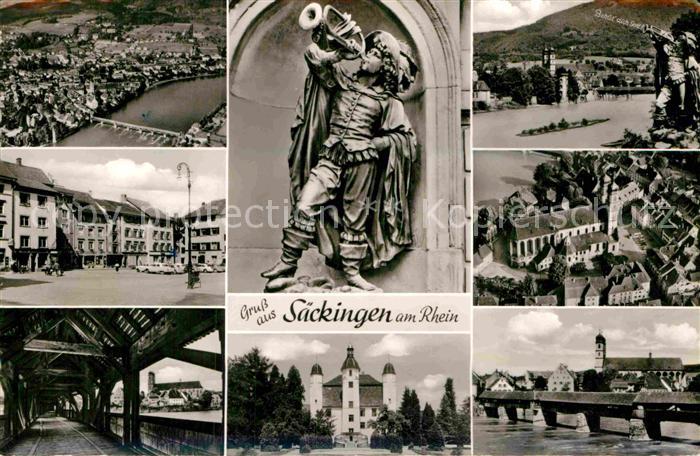Saeckingen Rhein Fliegeraufnahme Trompeter Marktplatz Gedeckte Bruecke Rheinpart