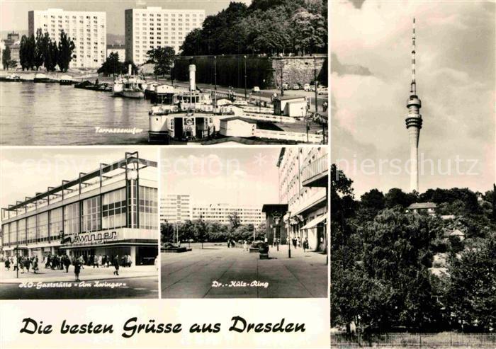 DRESDEN Elbe Terrassenufer HOG Am Zwinger Dr Kuelz Ring Fernsehturm
