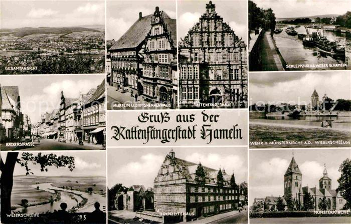 Hameln Weser Baeckerstrasse Hochzeitshaus Schleppzug Rattenfaengerhaus