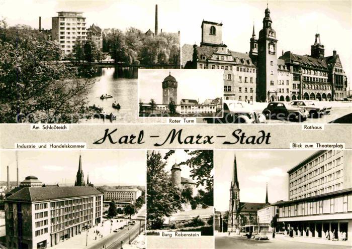 Karl-Marx-Stadt Rathaus Roter Turm Schlossteich Burg Rabenstein Theaterplatz
