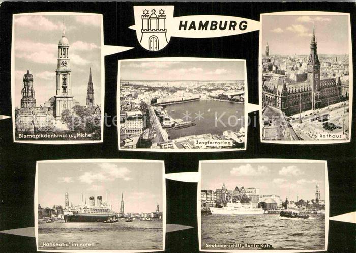 HAMBURG CITY Hanseatic Hafen Bismarckdenkmal Michel Seebaederschiff Bunte Kuh