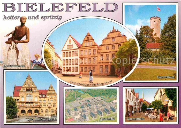 Bielefeld Merkurbrunnen Altes Rathaus Fliegeraufnahme Universitaet Sparrenburg