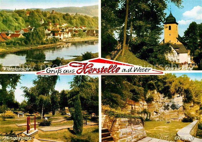 Herstelle Weser Kirche Ehrenmal Minigolfplatz Totalansicht