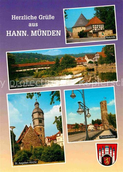 Hann. Muenden Rotunde Wehr Sankt Agidien Kirche Pionierbruecke