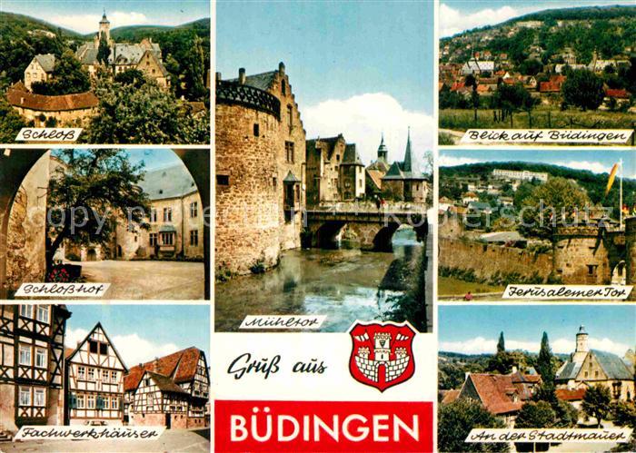 Buedingen Hessen Schlosshof Muehltor Fachwerkhaeuser Jerusalemer Tor