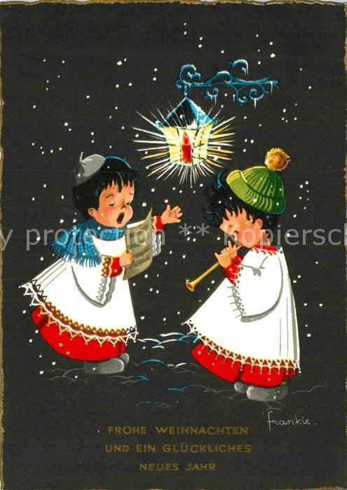 Weihnachten Neujahr Kinder Gesang Laterne Kuensterkarte Frankie