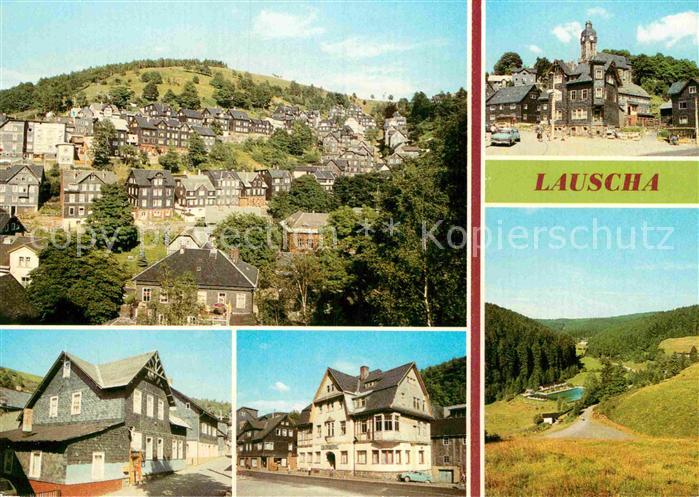 Lauscha Teilansicht Huettenplatz Jugendherberge Kulturhaus Freibad Steinachgrund