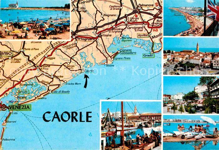 Caorle Venezia Carta Automobilistica Spiaggia Strassenkarte Strand Hafen Ortsans
