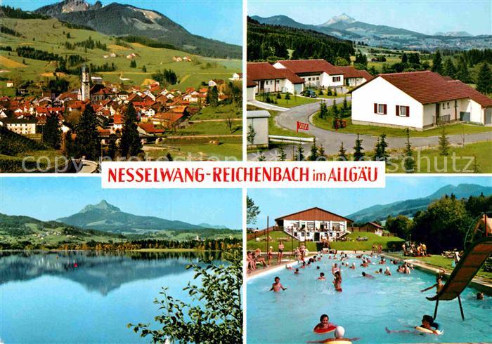 Reichenbach Nesselwang Ortsansicht mit Kirche Allgaeuer Alpen Freibad See