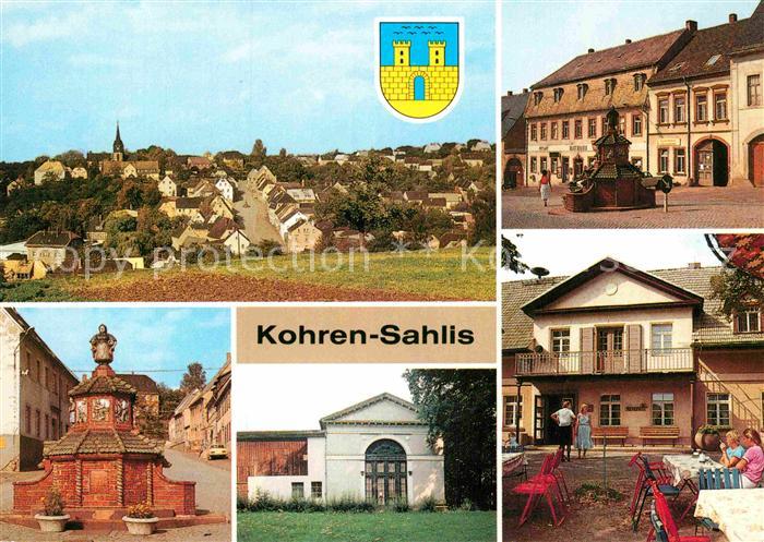 Kohren-Sahlis uebersicht Markt Toepferbrunnen Schwindpavillon Gaststaette Linden