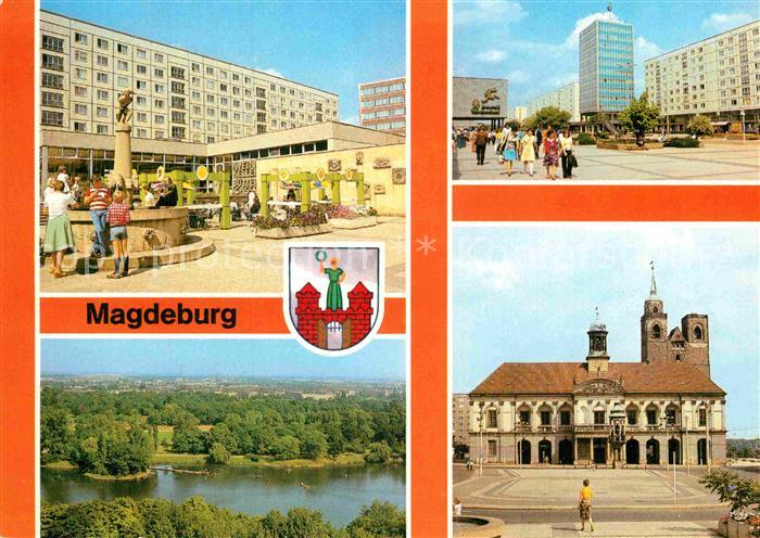 MAGDEBURG  CITY Eulenspiegelbrunnen Karl Marx Strasse Hochhaus Kulturpark Roteho