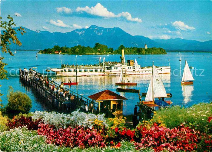 Prien Chiemsee Fraueninsel im Chiemsee mit Hochfelln und Hochgern Chiemgauer Alp