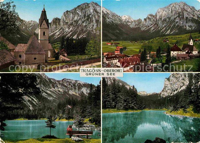 Tragoess Ortsansicht mit Kirche Bergsee Alpenpanorama