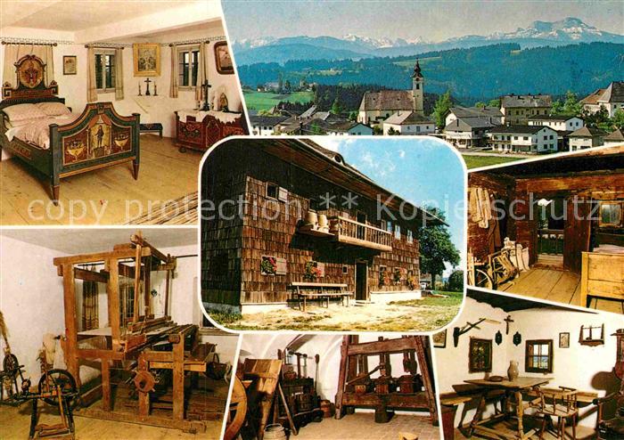 Neukirchen Voeckla Freilichtmuseum Stehrerhof Ortsansicht mit Kirche Alpenpanora