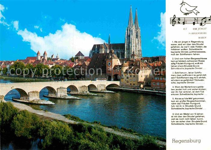 REGENSBURG Bayern 2000jaehrige Stadt Donau Steinerne Bruecke Dom St Peter Lied N