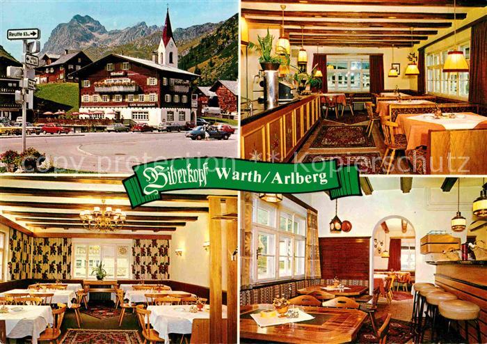 Warth Vorarlberg Berghotel Restaurant Cafe Biberkopf Ortsmotiv mit Kirche Alpen