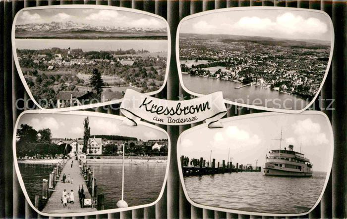 Kressbronn Bodensee Panorama Fliegeraufnahme Seebruecke Fahrgastschiff