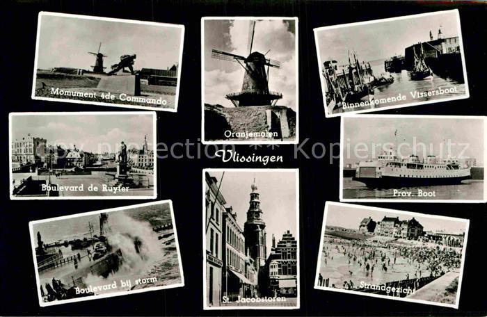 Vlissingen Monument 4de Commando Oranjemolen Binnenkomende Visserboot Boulevard