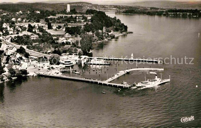 Staad Konstanz Fliegeraufnahme mit Faehrhafen und Jugendherberge