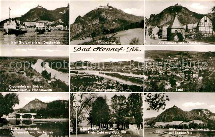 Bad Honnef Insel Grafenwerth mit Drachenfels Alte Kapelle Nonnenwerth Siebengebi