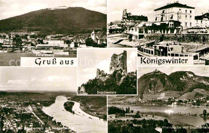 Koenigswinter Petersburg Blick vom Drachenfels Nonnenweier Rheinpartie