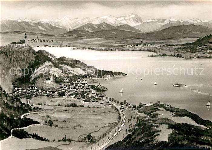 Herrsching Ammersee Fliegeraufnahme mit Kloster Andechs und Zugspitzgruppe