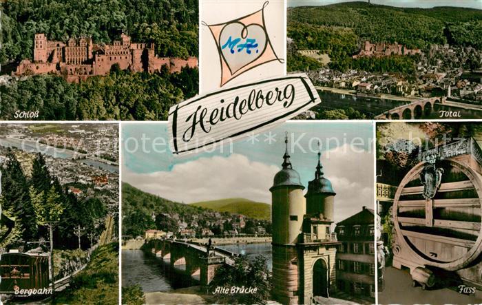 Heidelberg Neckar Fliegeraufnahme Schloss Bergbahn Alte Bruecke Fass Totalansich