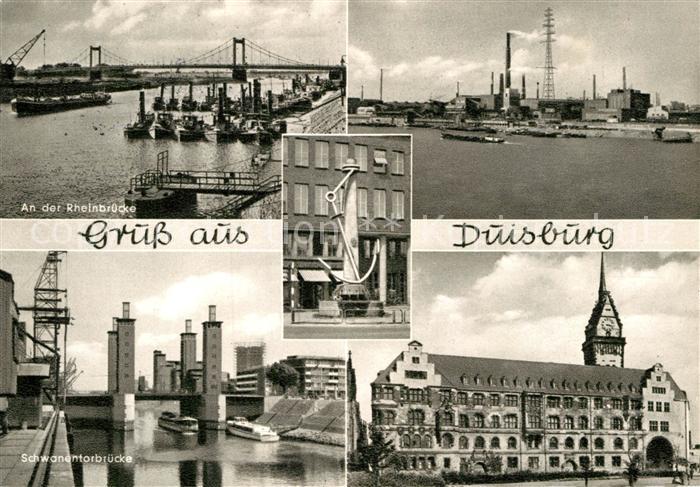 Duisburg Ruhr Rheinbruecke Hafen Schwanentorbruecke Rathaus
