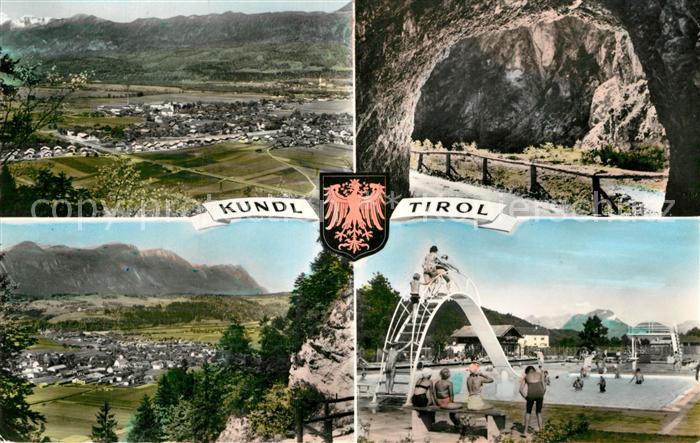 Kundl Gesamtansicht mit Alpenpanorama Freibad Felsen Schlucht