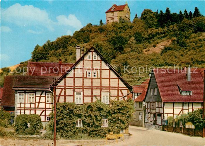 Schwalenberg Ortsmotiv mit Burg Fachwerkhaeuser