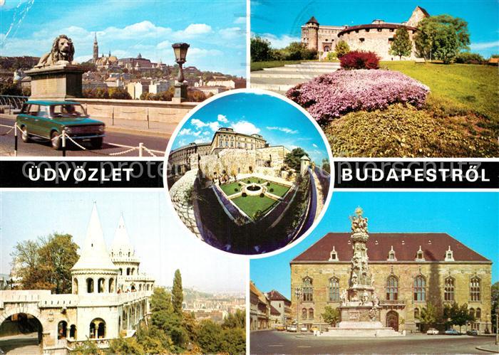 Budapest Loewenskulptur Bruecke Schloss Burg Saeule Gebaeude
