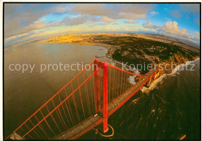 San Francisco California In a fisheye view through the Golden Gate bridge