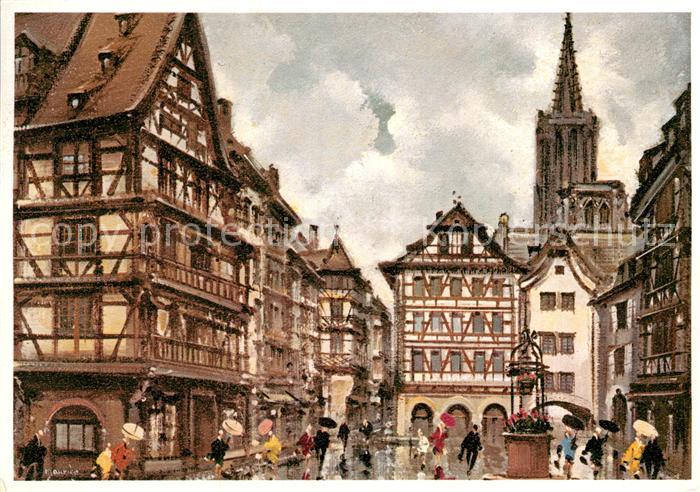 Strasbourg Alsace Place du Marche aux Cochons de Lait Peinture Kuenstlerkarte