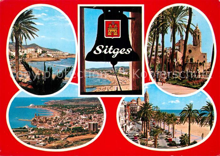Sitges Panorama Strand Glocke Kirche Fliegeraufnahme