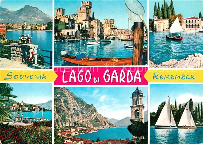Riva del Garda Panorama Kueste Hafen Schloss Kirche Segelboot