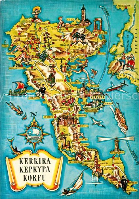 Korfu Corfu Ortungskarte Karkyra Paleokastritsa Krini