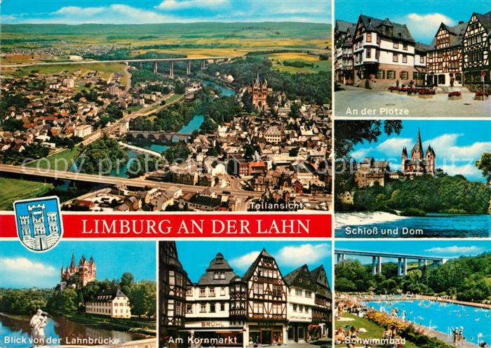 Limburg Lahn Fliegeraufnahme Lahnpartie Ploetze Schloss Dom Kornmarkt