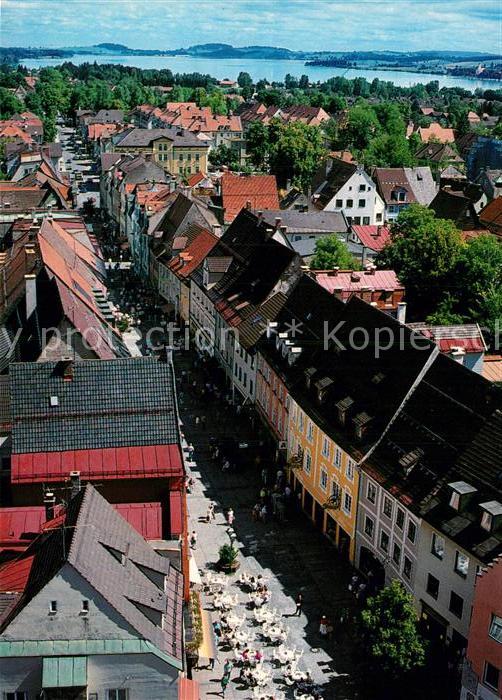 Fuessen Allgaeu Fussgaengerzone udn Forggensee Fliegeraufnahme