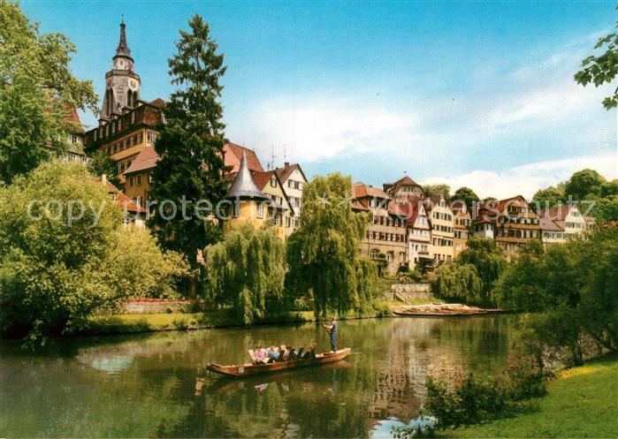 Tuebingen Neckar mit Hoelderlinturm Auls Stiftskirche