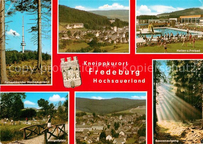Fredeburg Schmallenberg Fernsehsender Panorama Hallen und Freibad Minigolf Sonne
