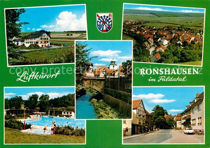 Ronshausen Teilansicht Bruecke Fliegeraufnahme Schwimmbad Dorfpartie