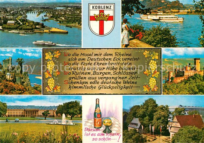 Koblenz Rhein Fliegeraufnahme Rheinpartie Deutsches Eck Schlo