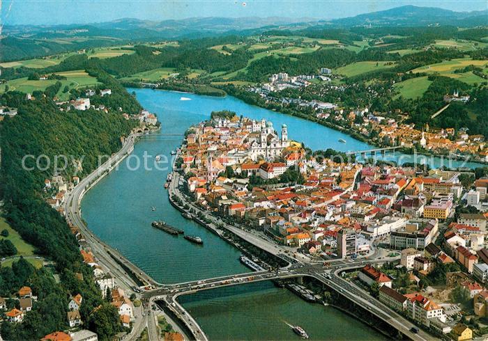 PAssAU Bayern Fliegeraufnahme Dreifl?ssestadt Inn Ilz Donau