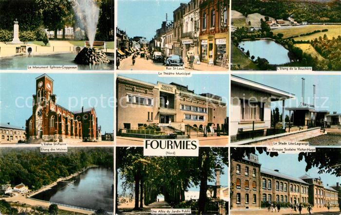 Fourmies Monument Eglise Rue Theatre Allee Jardin Public Etang Stade Groupe Scol
